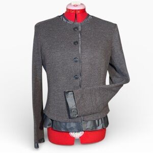 Lida Baday Gray Brown Cardigan Wool Jacket Blazer with Exposed Lining Size 14
